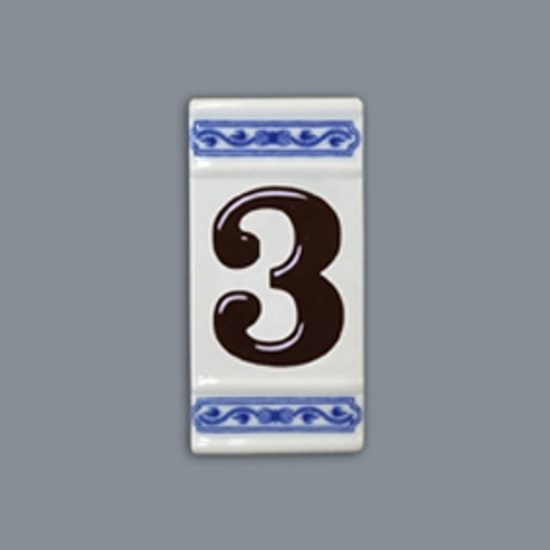 House number "3" - porcelain 8 x 55 x 110 mm