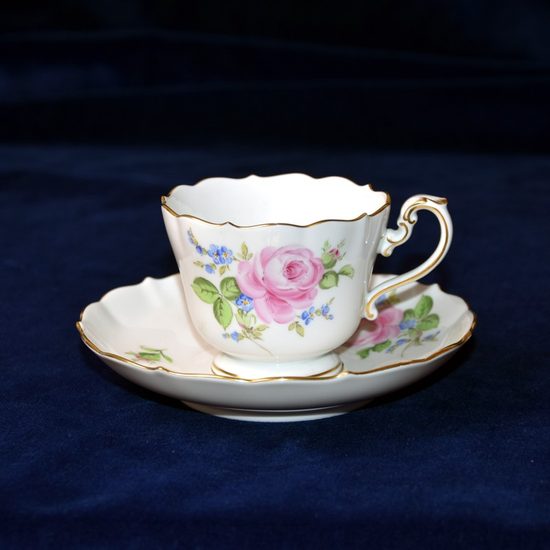 Cup 110 ml  plus  saucer 140 mm, rose, Meissen porcelain