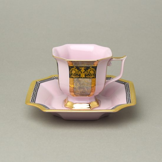 Šálek 110 ml + podšálek 14 cm Empír, dekor 568, Růžový porcelán z Chodova