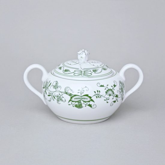 Cukřenka s oušky s víčkem bez výřezu 300 ml, zelený cibulák, Český porcelán a.s.