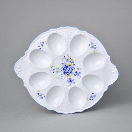 Egg platter 26 x 22 cm for 8 eggs, Thun 1794 Carlsbad porcelain, BERNADOTTE Forget-me-not-flower