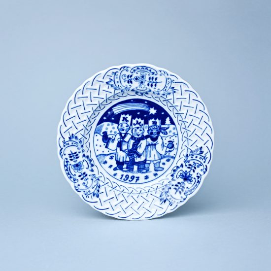 Vánoční / výroční talíř 1997 závěsný 18 cm, reliéfní, Cibulák, originální z Dubí