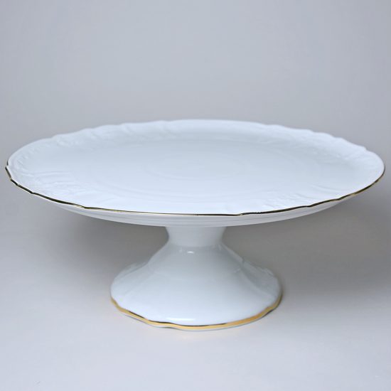Cake plate on stand 32 cm, Thun 1794 Carlsbad porcelain, BERNADOTTE gold line