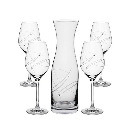 Set Vital 4+1 sklenice na bílé víno 360 ml a karafa 1000 ml, zdobené krystaly Swarovski