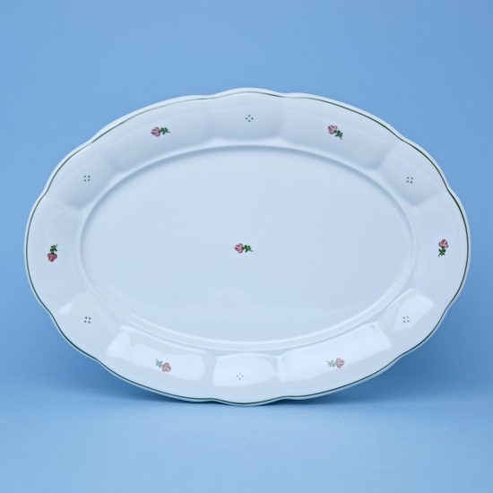 Dish oval flat 36 cm, red flower + green, G. Benedikt 1882