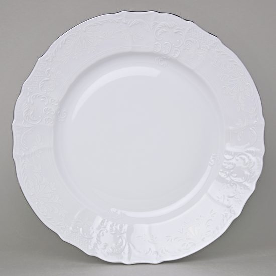 Dish flat round 32 cm, Thun 1794 Carlsbad porcelain, BERNADOTTE frost, Platinum line