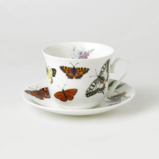 Butterfly garden: Cup 420 ml + saucer breakfast, Roy Kirkham fine bone china