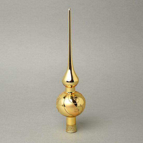 Vánoční skleněná ozdoba špička na stromeček 26 cm - ZLATÁ lesklá - šneci, česká ruční práce