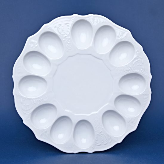 Egg plate 27 cm for 12 eggs, Thun 1794 Carlsbad porcelain, BERNADOTTE white