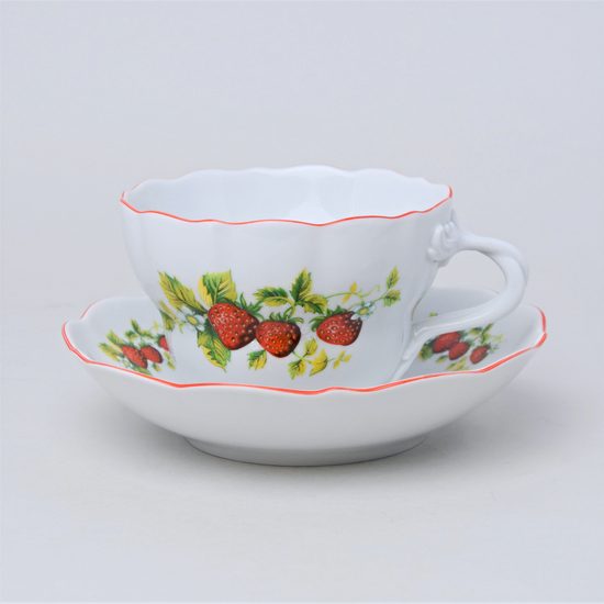 Cup and saucer D + D, 400 ml / 18,2 cm, Strawberries, Český porcelán a.s.