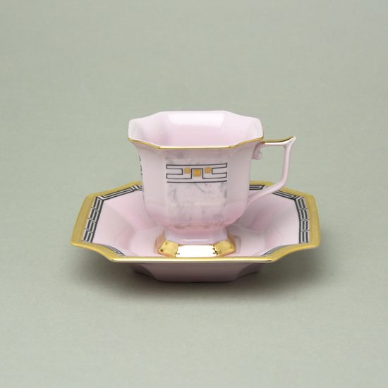 Šálek 110 ml + podšálek 14 cm Empír, dekor 513, Růžový porcelán z Chodova
