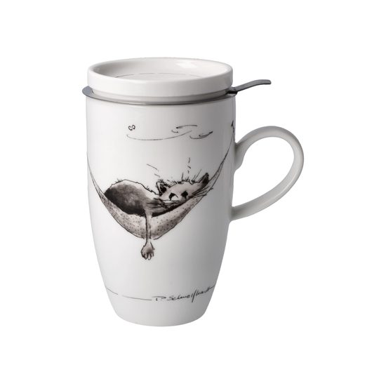 Cup with strainer and lid Just Relax 450ml, Fine Bone China and metal, P. Schnellhardt, Goebel