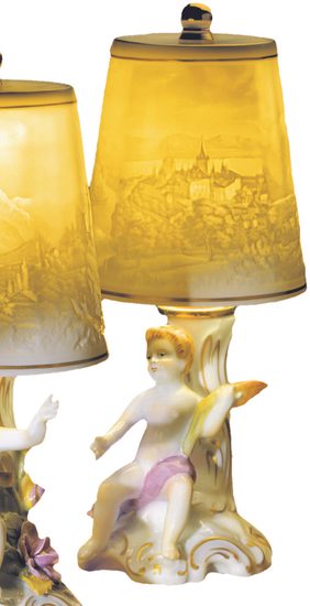 Lampa Chlapec se snopem 12 x 12 x 24 cm, Porcelánové figurky Plaue