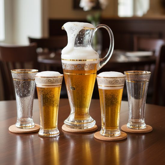 Beer set for 6 pers., Gld-platinum decor, Balvínglass