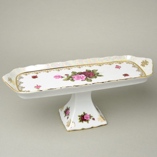 Podnos sandwichový 36 x 15 cm na noze, Cecily, porcelán Carlsbad / QUEENs Crown