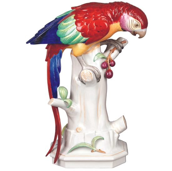 Papoušek s třešněmi 30 x 18 x 39 cm, Porcelánové figurky Aelteste Volkstedter