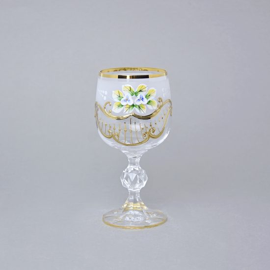 Claudia 190 ml, sklenička na víno 14,4 cm, smaltované kvítky + zlato, Novoborské sklo