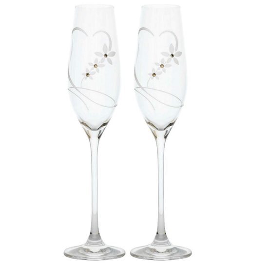 Celebration - Skleničky na sekt Wedding set - srdce 210 ml, 2 ks, krystaly Swarovski