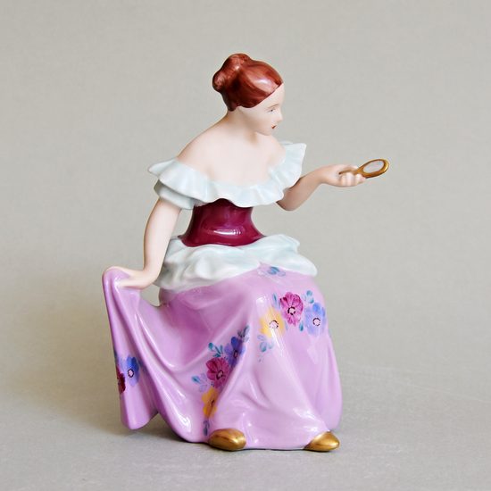 Žena se zrcadlem 12,5 x 11 x 15,5 cm, Saxe, Porcelánové figurky Duchcov