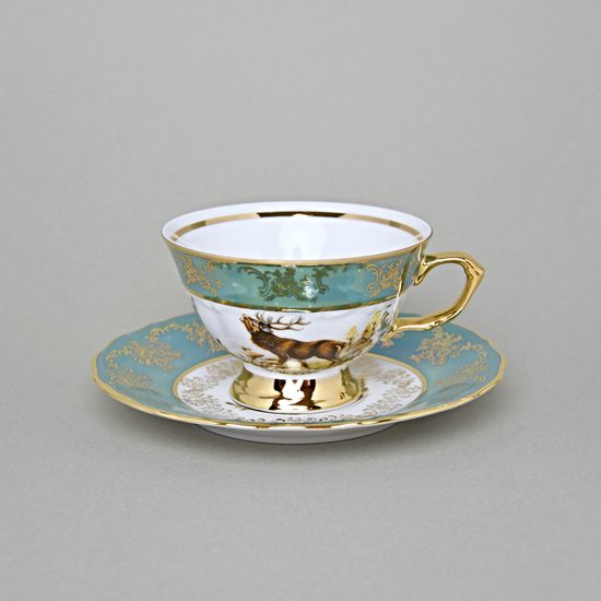 Tea cup 200 ml + saucer, Hunting - Green, Carlsbad