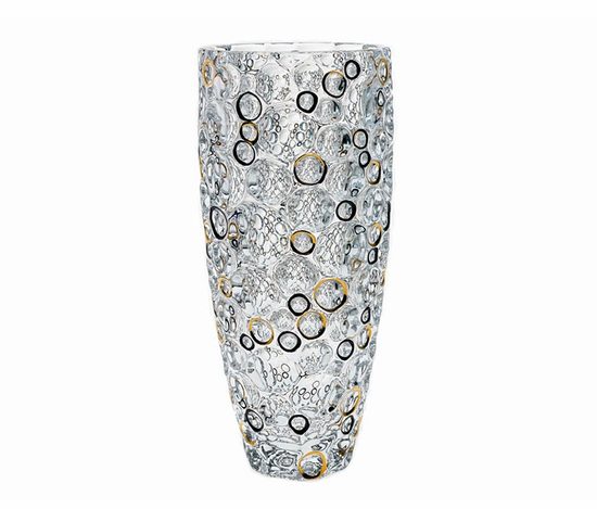 Crystal vase Lisboa 35 cm with gold-black circles, Jihlava Glassworks Bohemia 1845