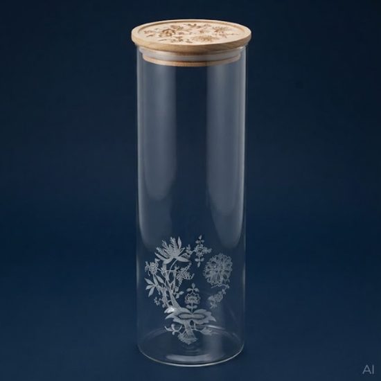 Glass Spaghetti Jar with Wooden Lid, 30 cm, Onion Pattern