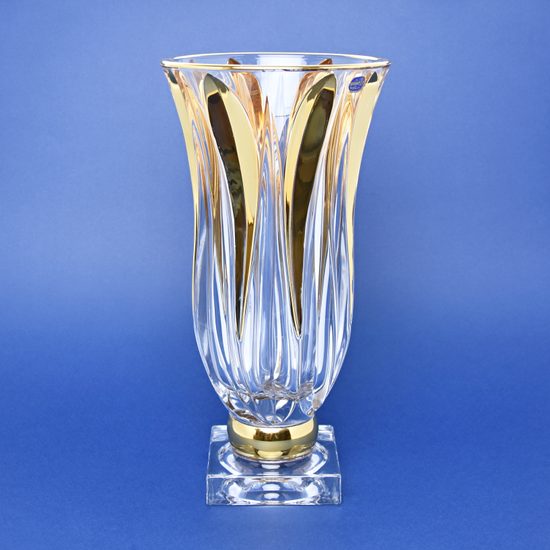 Vase FLAME 35 cm on stand (footed), gold, Crystal BOHEMIA