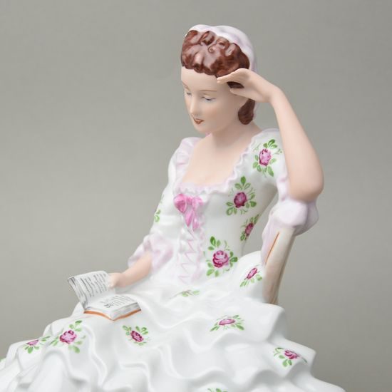Lady with book, velká 22,5 x 32,5 x 26,5 cm, flowers, Royal Dux Bohemia