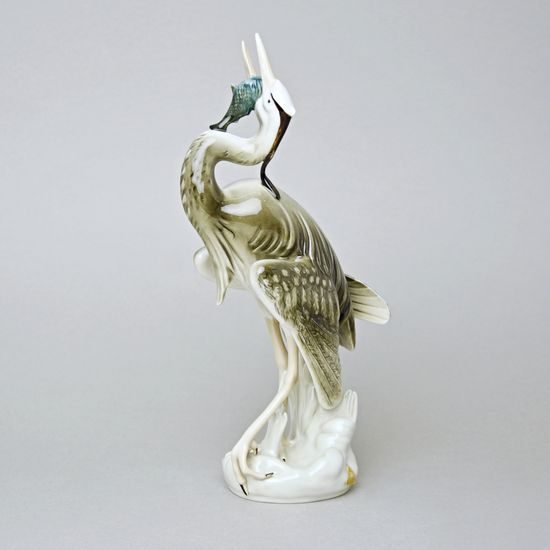 Volavka s rybou 14,5 x 10,5 x 28,5 cm, Luxor, Porcelánové figurky Duchcov