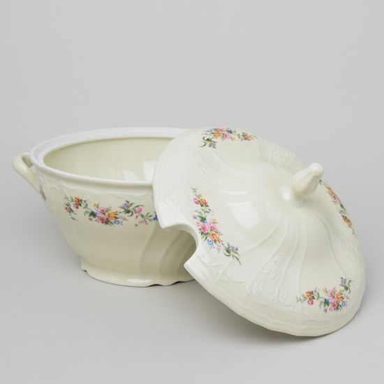 Soup tureen 2,5 l, Thun 1794 Carlsbad porcelain, BERNADOTTE ivory + flowers