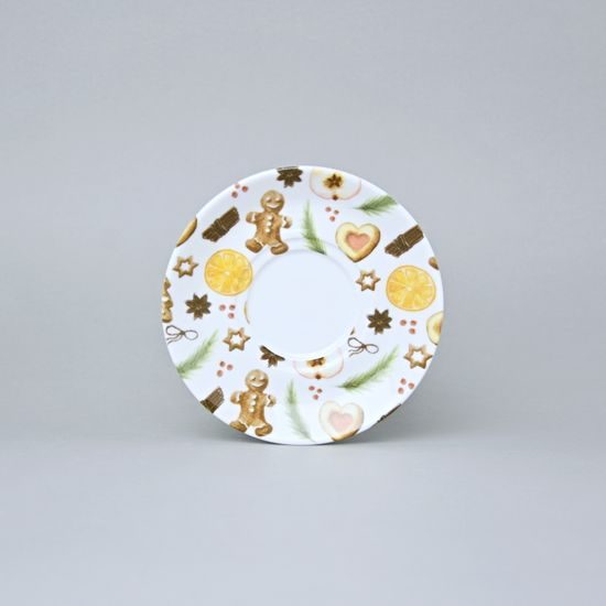 Podšálek 14 cm, vánoční perníček a pomeranč, G. Benedikt 1882