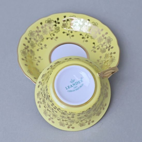 Cup 110 ml for tea + saucer 12,7 cm Windsor, Yellow + inside gold, Leander 1907 Loučky