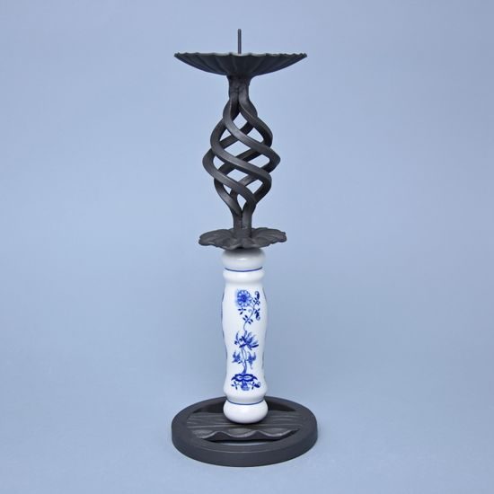 Krbový svícen chalupářský 29 cm (porcelán + železo), Cibulák, originální z Dubí