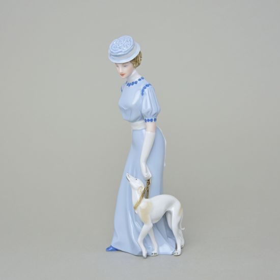 Lady with Greyhound 7,5 x 9 x 24 cm, Luxor, Porcelain Figures Duchcov