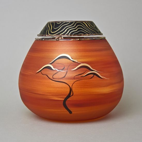 Studio Miracle: Vase Bulb Red-Orange, Glitter, 16,5 cm, Hand-decorated by Vlasta Voborníková