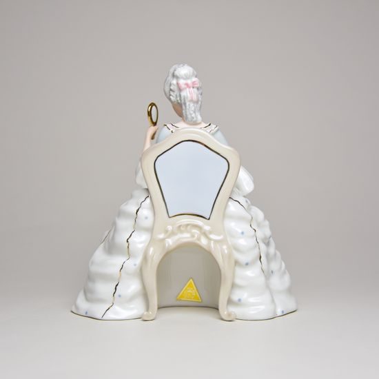 Lady sitting with mirror rococo 12 x 14 x 15 cm, Porcelain Figures Duchcov