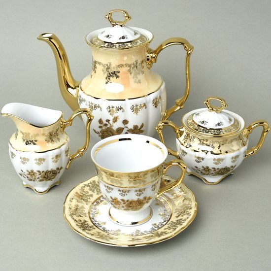 Cofe set for 6 pers., honey golden rose, Royal Czech porcelain