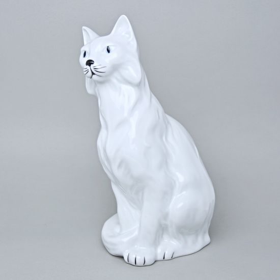 Kočka Bílá 22,5 x 17 x 34 cm, Luxor, Porcelánové figurky Duchcov