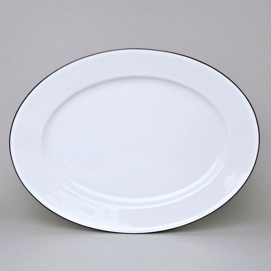 Dish oval flat 36 cm, NINA black line, Thun 1794 karlovarský porcelán