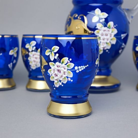 Wine set JANA 7 pcs. BLUE, enamel + gold, Novoborské sklo