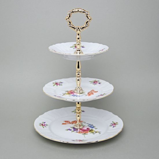 Etažer 3-dílný, Thun 1794, karlovarský porcelán, BERNADOTTE míšeňská růže