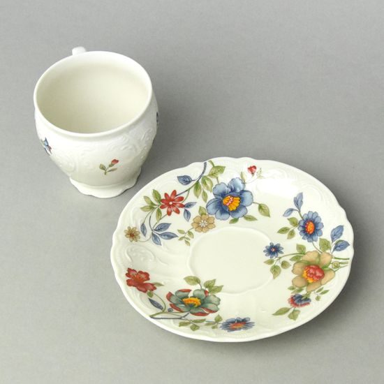 BERNADOTTE ivory čínské květy: Šálek a podšálek kávový 220 ml / 16 cm, Thun 1794, karlovarský porcelán