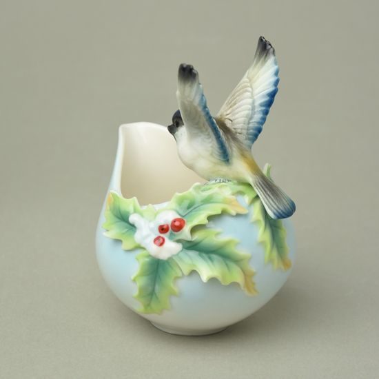 Winter wonderland chickadee design sculptured porcelain creamer h=12cm, FRANZ Porcelain