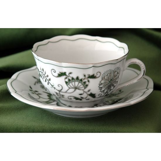 Cup and saucer mirror C/1 + ZC1 0,20 l / 15,5 cm for tea, Original Green Onion pattern + platinum