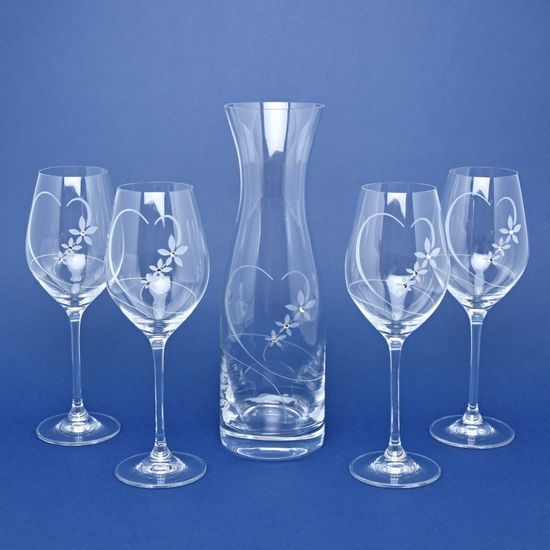 Set Vital Heart 4+1, Wine Glasses 360 ml and Carafe 1l, decorated with Swarovski Crystals