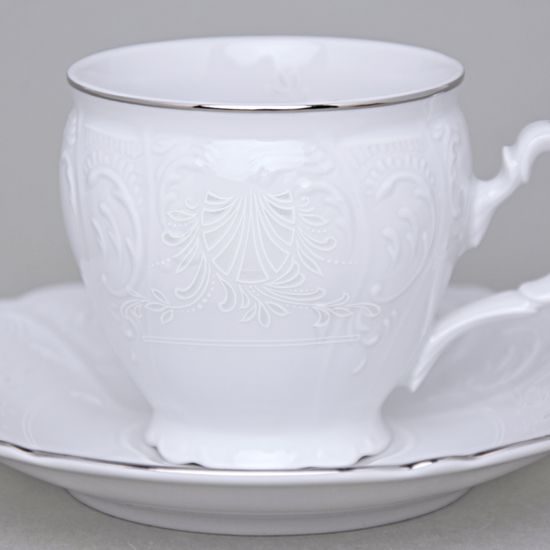 Coffee cup and saucer 220 ml / 16 cm, Thun 1794 Carlsbad porcelain, BERNADOTTE frost, Platinum line