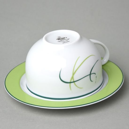 Šálek a podšálek čajový 230 ml NÍZKÝ, Thun 1794, karlovarský porcelán, OPÁL tráva