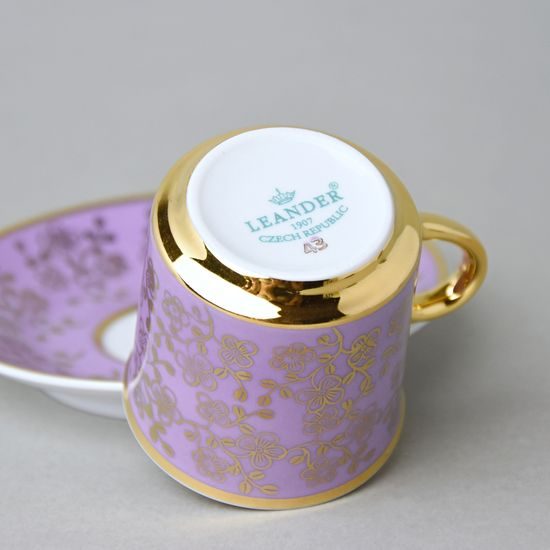 Šálek 100 ml mocca a podšálek 11,5 cm Sabina, vnitřní zlacení, lila, Leander Loučky
