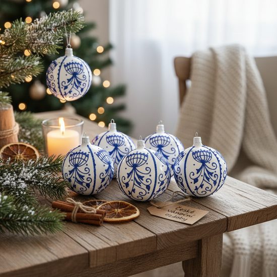 Cibuláková vánoční skleněná koule 8 cm BÍLÁ - sada 6 ks, České ozdoby MIJA