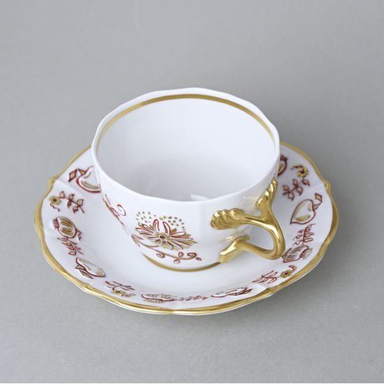 Elegance: Cup 0,21 l + saucer 16 cm, Gold + Ruby, Hand-decorated by Vilém Janoušek, Český porcelán a.s